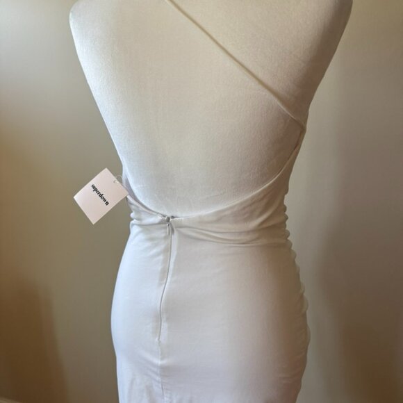 Superdown Brynn Ruched Midi White High Leg Slit Dress Women's Size Medium NWT - Picture 8 of 13